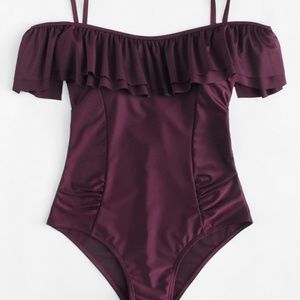 NEW Wine colored ruffle swimsuit
